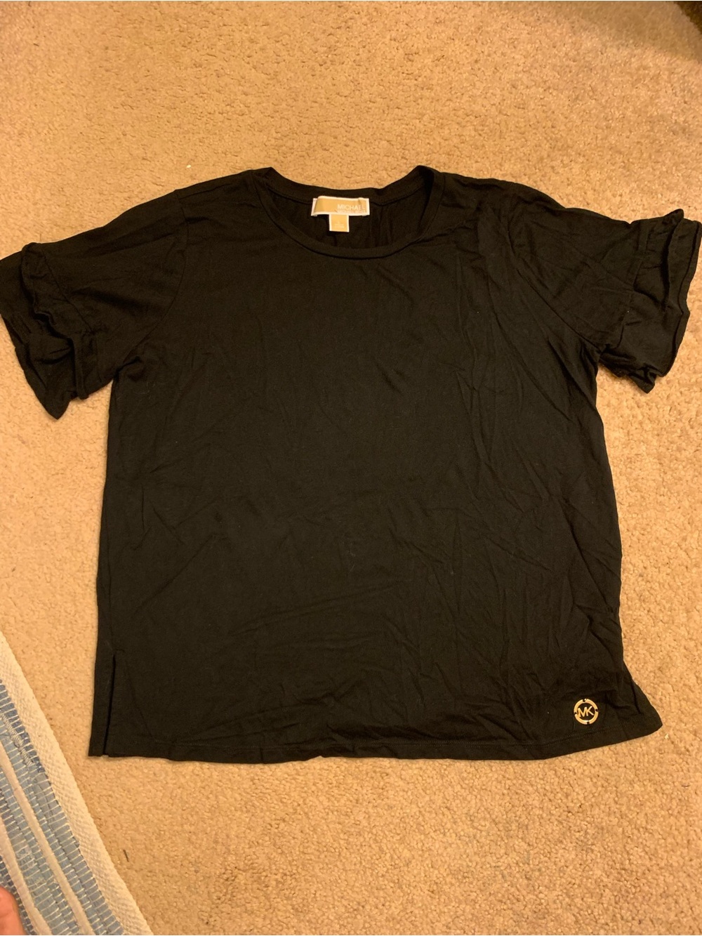 Michael Kors Black Short Sleeve Tee with Gold MK Emblem